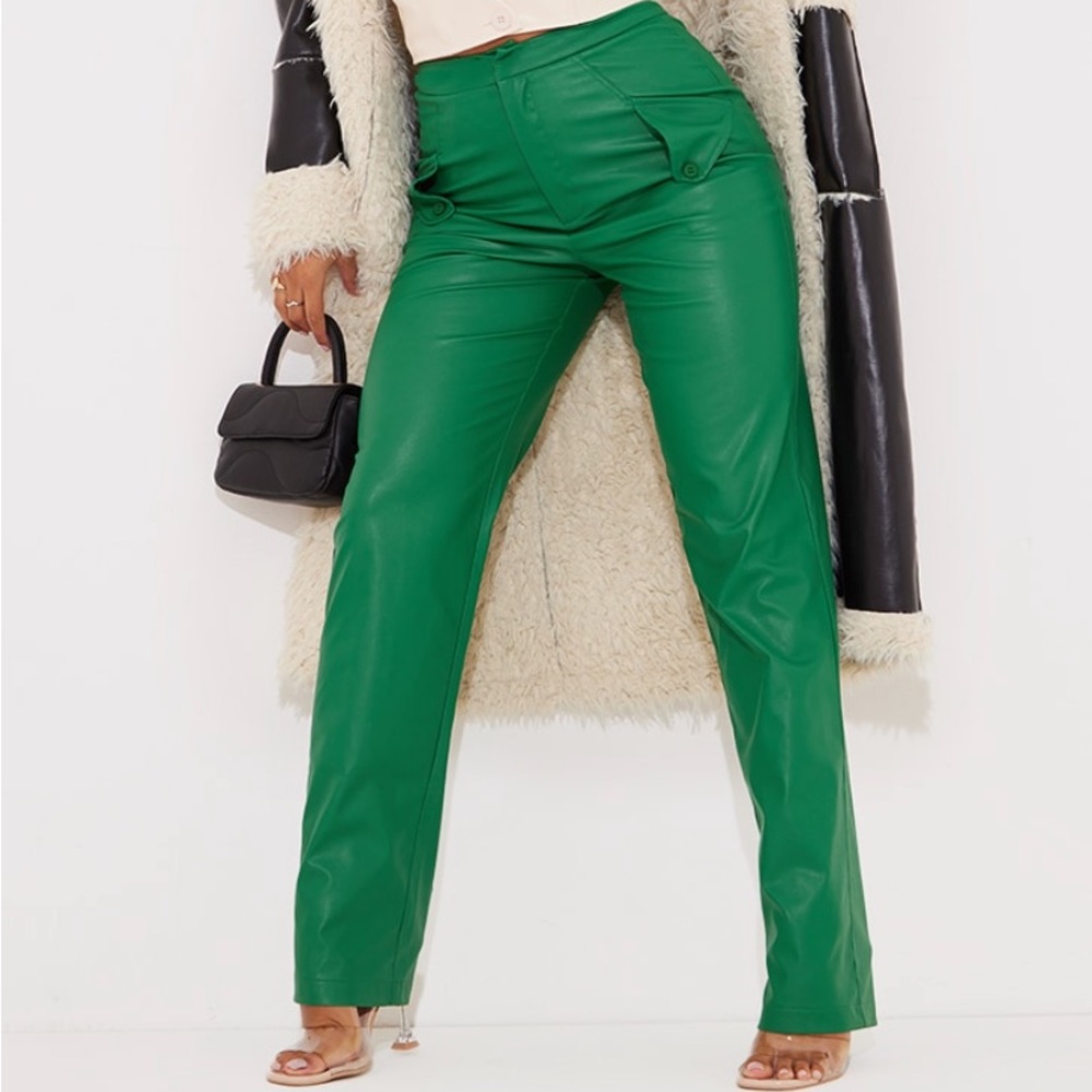 Green Faux Leather Pants